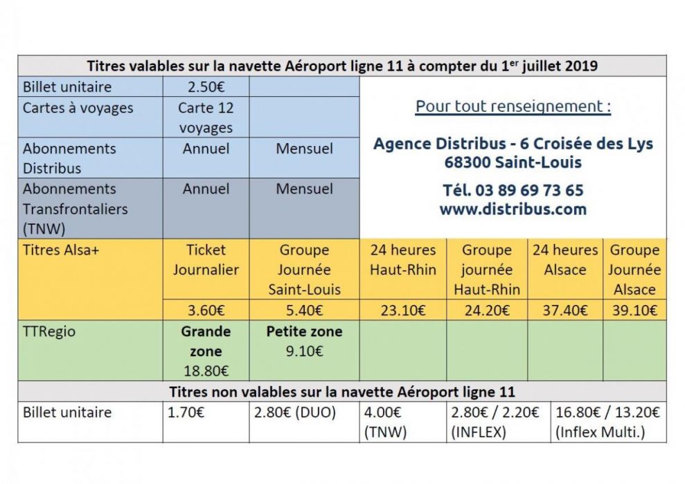Grille tarifaire navette euroairport